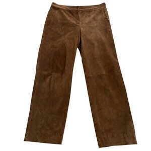 Vintage Brown Suede Straight-Leg Pants With Side Zipper Pockets